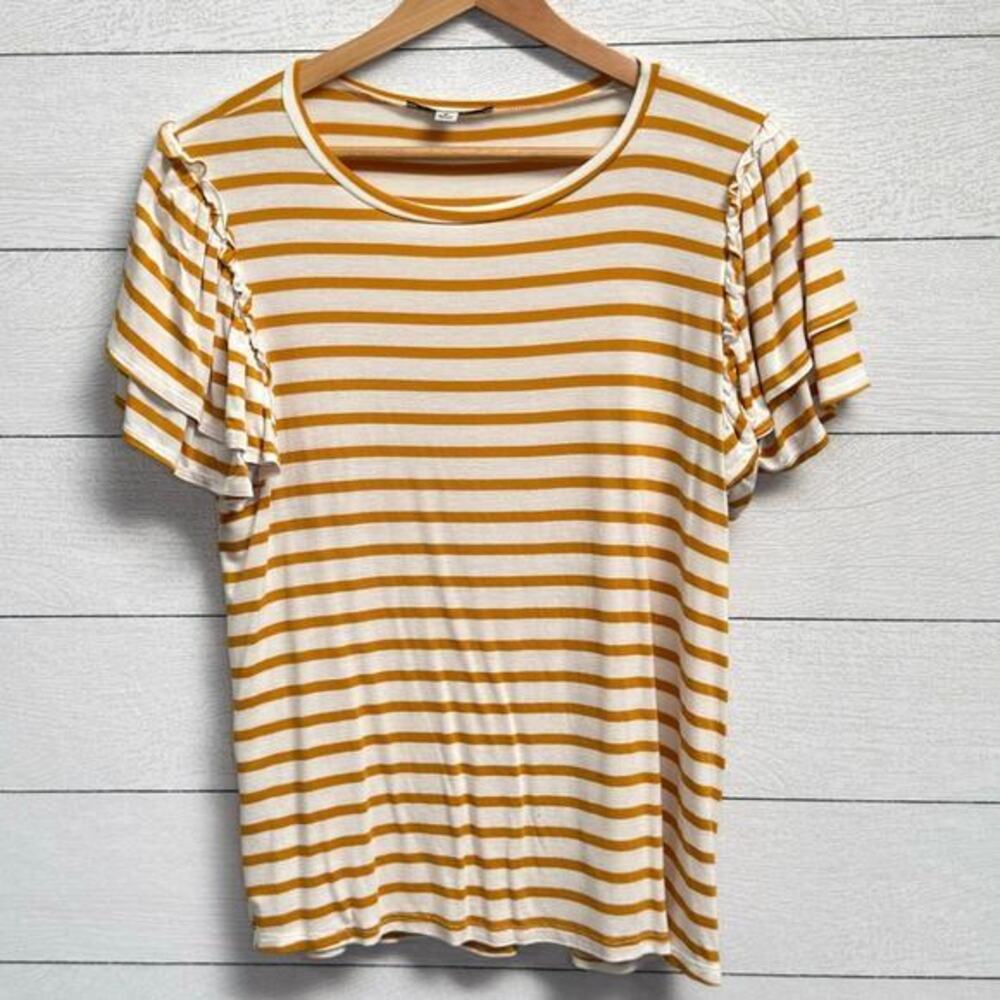 Green Envelope Los Angeles | Mustard & White Jersey Ruffled Sleeve Tee – M